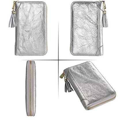 Easyoulife Credit Card Holder Wallet Womens Zipper Leather Case Purse RFID Blocking - color: Silver