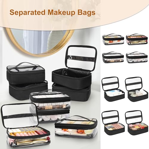 Relavel Rolling Makeup Case with 8 Small Makeup Bags, Black - color: 1-Black+4 clear bag(6th gen)