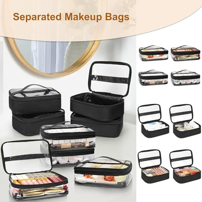 Relavel Rolling Makeup Case with 8 Small Makeup Bags, Black - color: 1-Black+4 clear bag(6th gen)