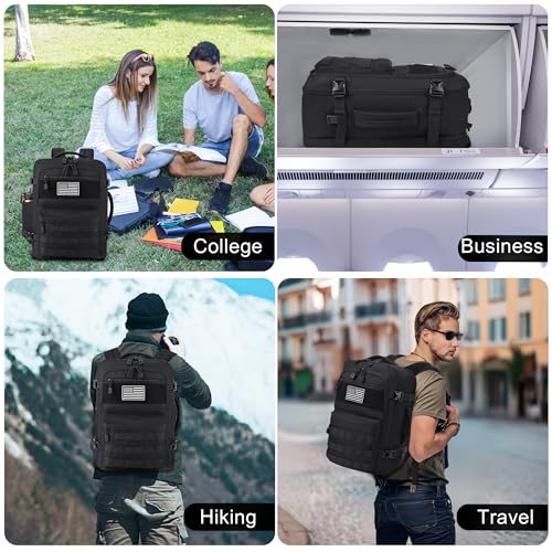 MOZETO TSA Approved Carry On Backpack, Extra Large Tactical Travel Backpack for Men, Airplane Approved Weekender Bag for Flight (Black) - color: Black