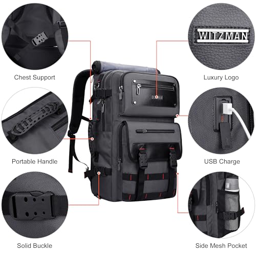 WITZMAN Travel Backpack for Men Duffle Bags Fits 17 Inch Laptop - color: Silvery Grey