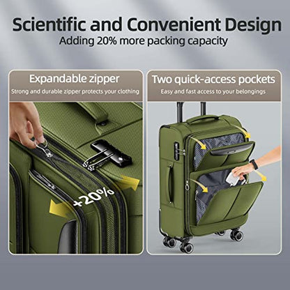 SHOWKOO Luggage Sets 3 Piece Softside Expandable Durable Suitcase Sets - color: Olive Green