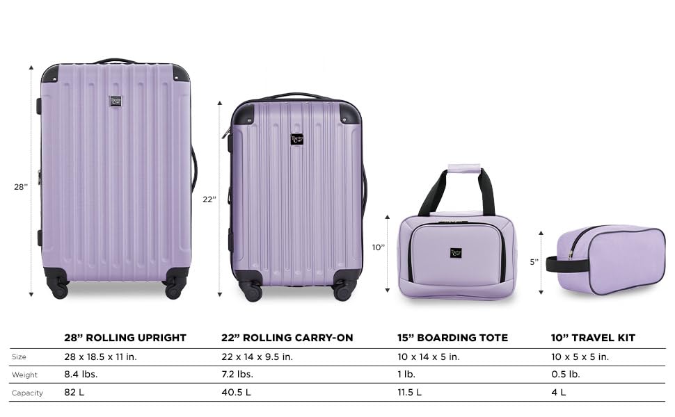 Travelers Club Midtown Hardside 4-Piece Luggage Travel Set, Lilac - color: Lilac