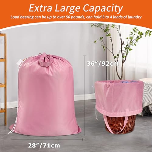 Polecasa 2 Pack Extra Heavy-Duty Laundry Bag with Handles, Pink, 28x36" - color: Pink, size: 28" x 36" | 2 Pack