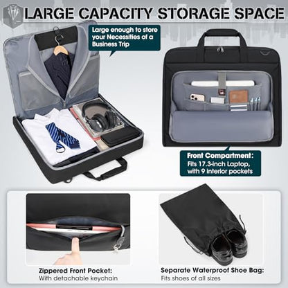 RAINSMORE Garment Bags for Travel, Carry On Suit Bag, Hanging Clothes, Men - color: Black