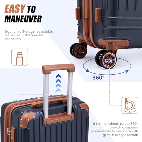 Luggage Sets 5 Piece Hardside Expandable Durable Suitcases with Wheels | Unisex Hardside ABS Suitcase Set, Detachable Spinner Wheels，TSA Lock， Hardshell Lightweight luggage for Family Travel - color: Blue