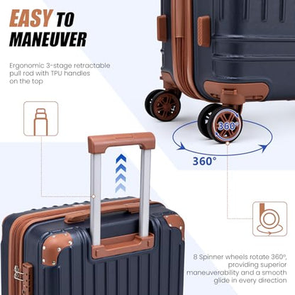KUNEL Luggage Sets 5 Piece, Hardshell Expandable Suitcase, 20/24/28inch - color: Blue
