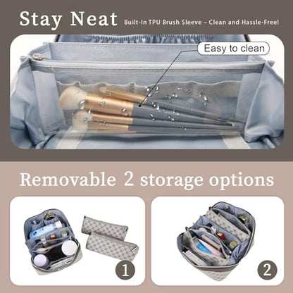 BOYATU Travel Makeup Bag Cosmetic Bags for Women: 3-Piece Makeup Bag Set - color: A-2-Khaki