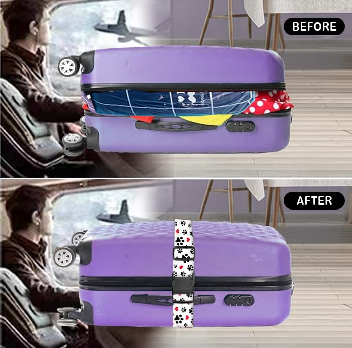 Luggage Straps for Suitcases Travel Belt Accessories, Cute Suitcase Strap, Adjustable Luggage Belt Strap, Heavy Duty with Quick-Release Buckle Luggage Strap Cute Dog Paws - color: Cute Dog Paws