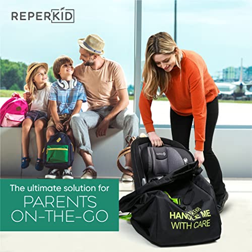 Car Seat Travel Bag for Airplane, Backpack Straps, Fits Most Car Seats - color: Black with Green