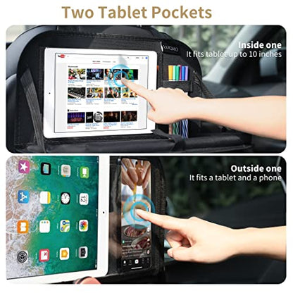 LUCMO Car Backseat Organizer with Foldable Tablet Holder, Black - color: Black-2, size: 1 Pack with Food Tray