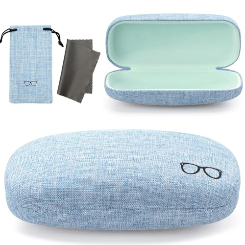 Vemiss Hard Shell Sunglasses Case, Large Linen Fabric Protective Glasses Case for Men Women - color: Blue 1, size: Sunglass Case
