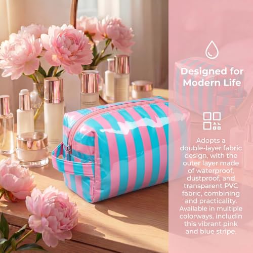 PVC Striped Clear Coated Waterproof Makeup Bag(11Pink Blue) - color: 11Pink Blue