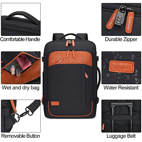 Lumesner 40L Expandable Carry On Travel Backpack with 4 Packing Cubes - color: Black, size: 20 inches