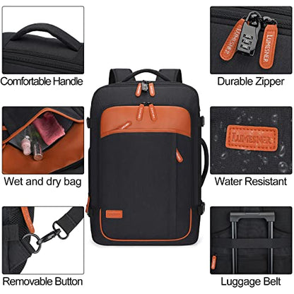 Lumesner 40L Expandable Carry On Travel Backpack with 4 Packing Cubes - color: Black, size: 20 inches
