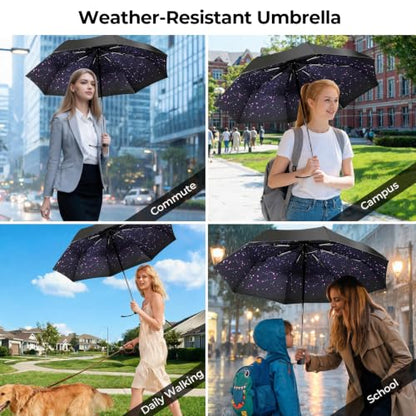 LLanxiry Compact Travel Umbrella, Windproof Automatic Umbrellas for Rain - color: (Star)