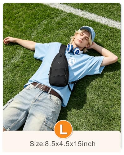 Pritent Crossbody Bags for Women Men Trendy Sling Bag Backpack Casual Chest Bag with Convertible Shoulder Strap - color: Black, size: Large
