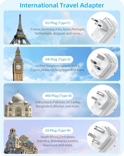 PAEWOK Travel Adapter Set with Type G/C/M/D Detachable Plug - style: Travel Adapter+Type G/C/M/D