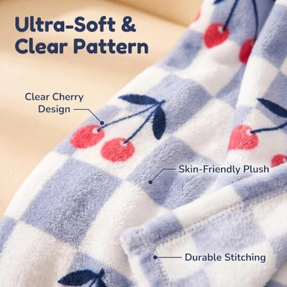 3 in 1 Kids Travel Blanket and Pillow Set with 40x60 Blanket - color: Blue Checkered & Cherry