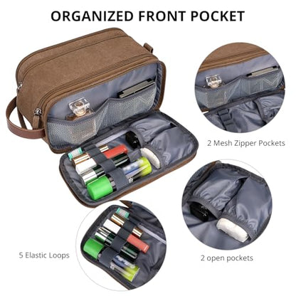 WITZMAN Canvas Toiletry Bag for Men Travel Toiletries Large 7L Dopp Kit - color: Brown