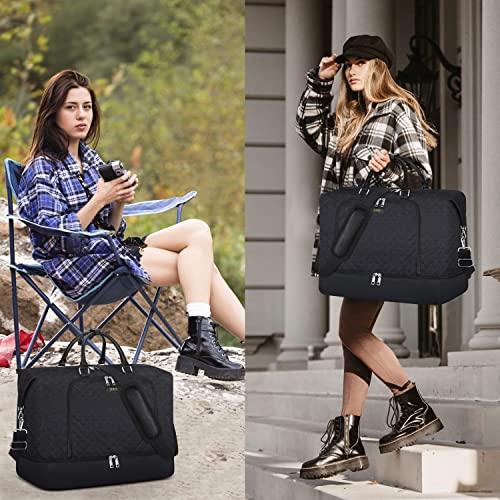 TIBES Travel Weekender Bag for Women, Overnight Bag with Shoe Compartment | 3PCS Large Travel Duffel Bag for Gym, Travel, Hospital, Business Trip, Carry On Tote, Wet & Dry Separation, Water Resistant - color: F-Black 3pcs