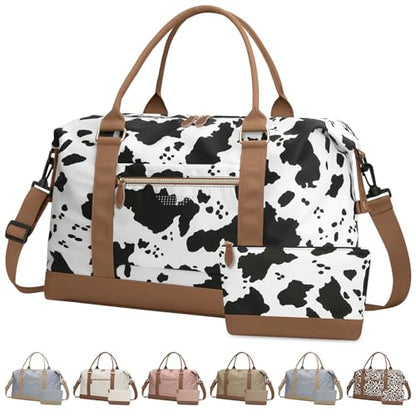 ELONGRIVER Women Travel Duffle Bags, Weekender Overnight Bag, Hospital Bag - color: Cow Print, size: Large