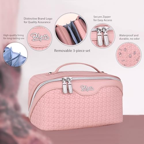 BOYATU Travel Makeup Bag Cosmetic Bags for Women: 3 Pcs Set Make up Bag - color: L39 Pink