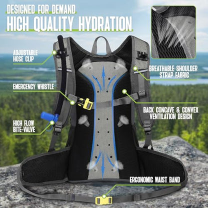 N NEVO RHINO Hydration Backpack, 18L Hiking Backpack with 3L Water Bladder - color: Grey