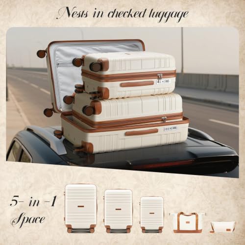 Luggage Sets with Spinner Wheels, Lightweight Hardshell Suitcase Set with TSA Lock, Carry On Checked Luggage Set with YKK Zippers (Dark Green, 5 piece sets(20/24/28/DB/TB)) - color: Dark Green, size: 5 piece sets(20/24/28/DB/TB)