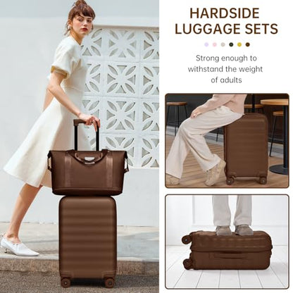 Carry On Luggage Set 3 Piece, Carry-on Suitcase With Wheels - color: DT-Mocha