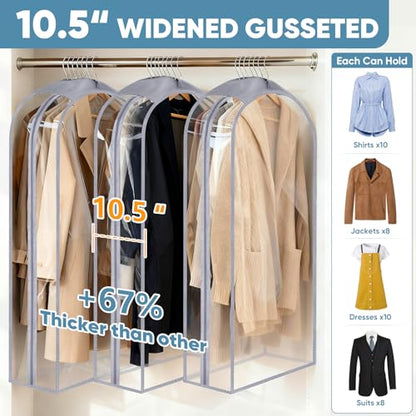 BALEINE 6PK Clear Garment Bags for Hanging Clothes, 48" Dress Suit Bag - color: Clear, size: 48" 10.5" Wide 6PK