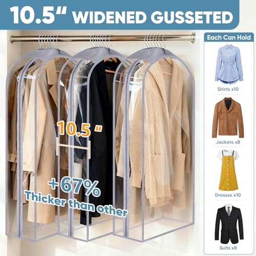 BALEINE 6PK Clear Garment Bags for Hanging Clothes, 40" Dress Suit Bag - color: Clear, size: 40" 10.5" Wide 6PK