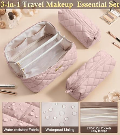 Travel Makeup Bag, Large Capacity Puffy Toiletry & Cosmetic Bag for Women - color: Off-White, size: large