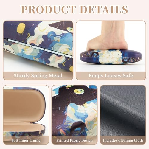 WOZEAH Eyeglasses Case Hard Shell, Protective Glasses Case for Women Men, Portable Eyeglass Holder Box with Cleaning Cloth - color: Cat2