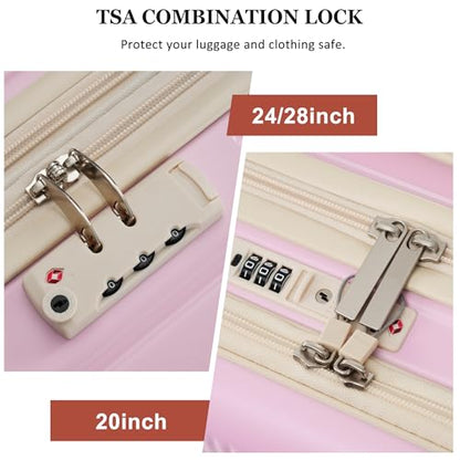 Merax Luggage Sets 5 Piece with Half-opening Hardside Suitcase Set - color: Light Pink, style: Luggage Set With Top Open 20
