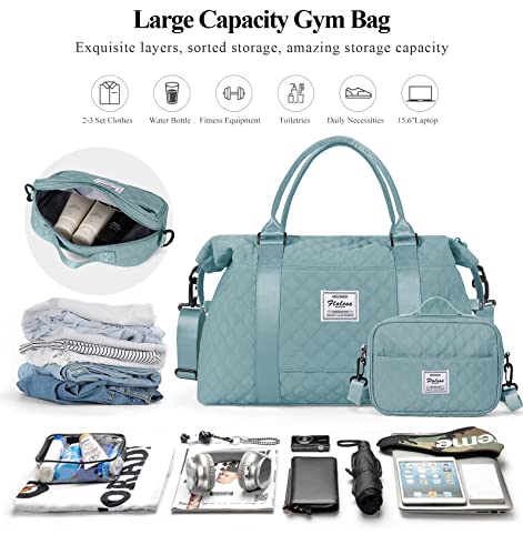 Travel Duffel Bag, Carry On Overnight Weekender Bags for Women | Travel Bag with Wet Pocket & Trolley Sleeve, For Spirit Airlines 18x14x8 Personal Item Bag - color: B2-Grid-Light Blue with Toiletry Bag, style: Travel Bag