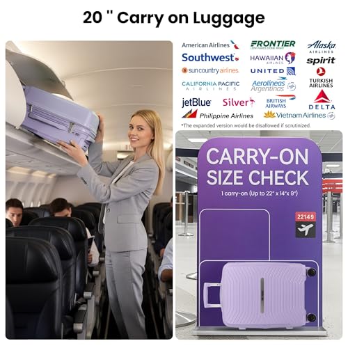 20 Inch Carry-On Luggage,Hardshell Suitcases w/TSA LOCK - color: Lavender, size: Carry-On 20-Inch