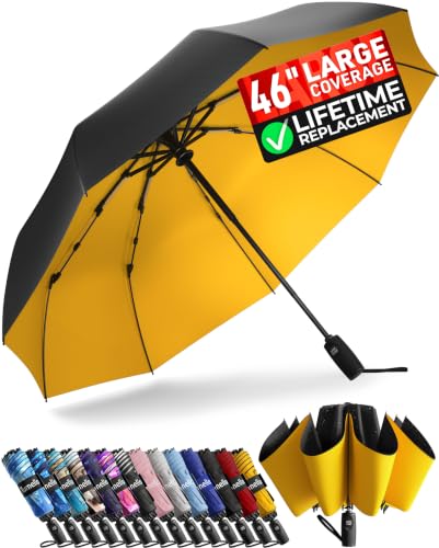 TUMELLA Reverse Folding Windproof Umbrella, Large 46", Strong & Light - color: O. Yellow Black
