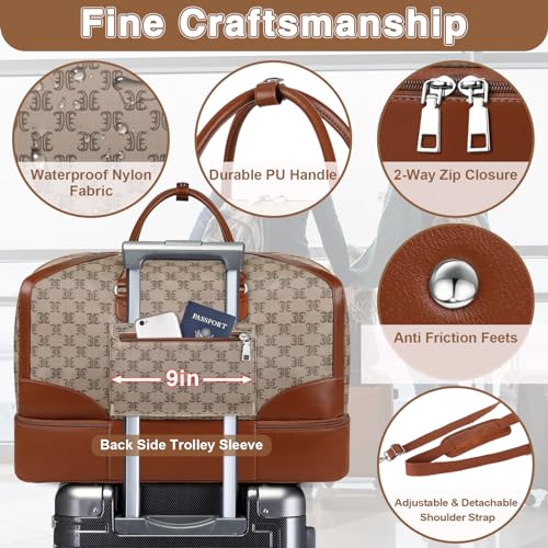 ITIEZY Weekender Bag for Women 21.5" Travel Duffel Large Carry On Bag 3PCS - color: 9B-Light Brown