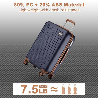 Kono 24 Inch Hard Shell Checked Luggage, 4 Spinner Wheels Suitcase, Navy - color: Navy, size: Checked-Medium 24-Inch