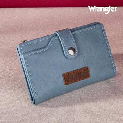 Wrangler Wallet for Women Bifold Card Holder with Zipper and ID Window - color: A-Jean Blue