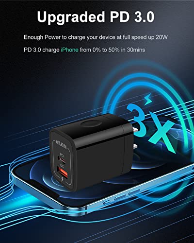3Pack USB C Charger, Dual Port USB-C Wall Plug USB Charger 20W PD & QC3.0 - color: Black