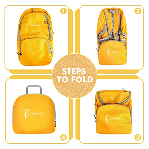 ZOMAKE Lightweight Packable Backpack 30L, Foldable Travel Hiking Daypack - color: C-yellow
