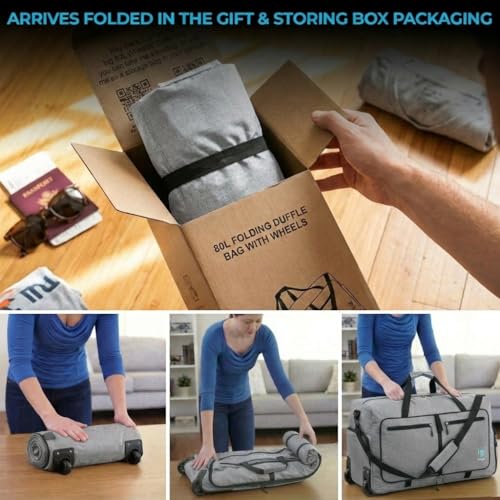 Bago Rolling Duffle Bag with Wheels - 27" 80L Foldable Weekender Bag, Waterproof Travel Duffel Bag, Heavy Duty Lightweight Duffle Bag for Traveling, Rolling Duffel Bag with Wheels (SnowGray2023) - color: SnowGray, size: 80L