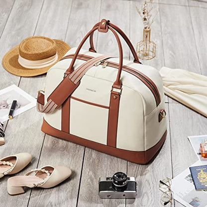BOSTANTEN Weekender Bags for Women Travel Genuine Leather Overnight Bags - color: A-Beige&Brown