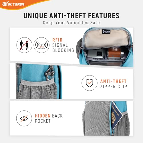 SKYSPER Sling Bag RFID Cross Body Bag Recycled Crossbody Backpack Travel Daypack - color: Teal