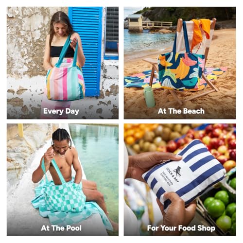 Dock & Bay Everyday Beach Tote Bag - Reusable Carrier Bag for Daily Use - Carries Up to 10kg - 100% Recycled Materials - color: Wavy Baby