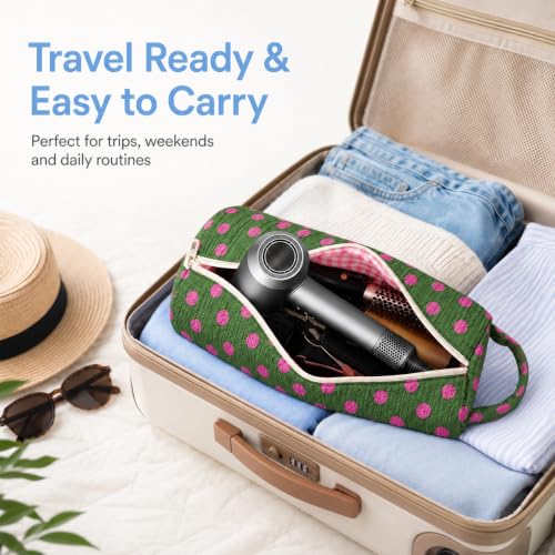 Slim Quilted Hair Tools Travel Case Styling Tools, Wide-Open Design - color: Green Polka Dot