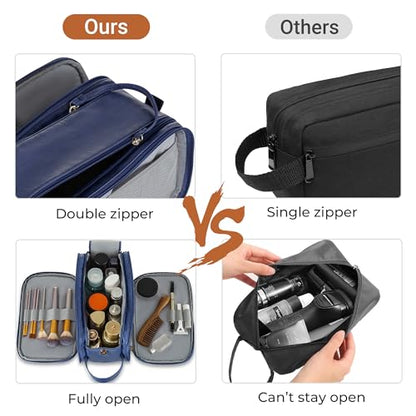 Elviros Toiletry Bag for Men PU Leather Shaving Dopp Kit (Large, Blue) - color: Blue, size: Large (Pack of 1)
