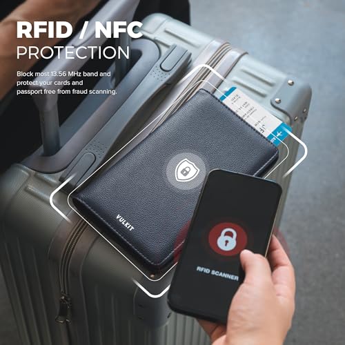 VULKIT Passport Wallet for Travel RFID Blocking Premium Leather - color: Top Grain Navy